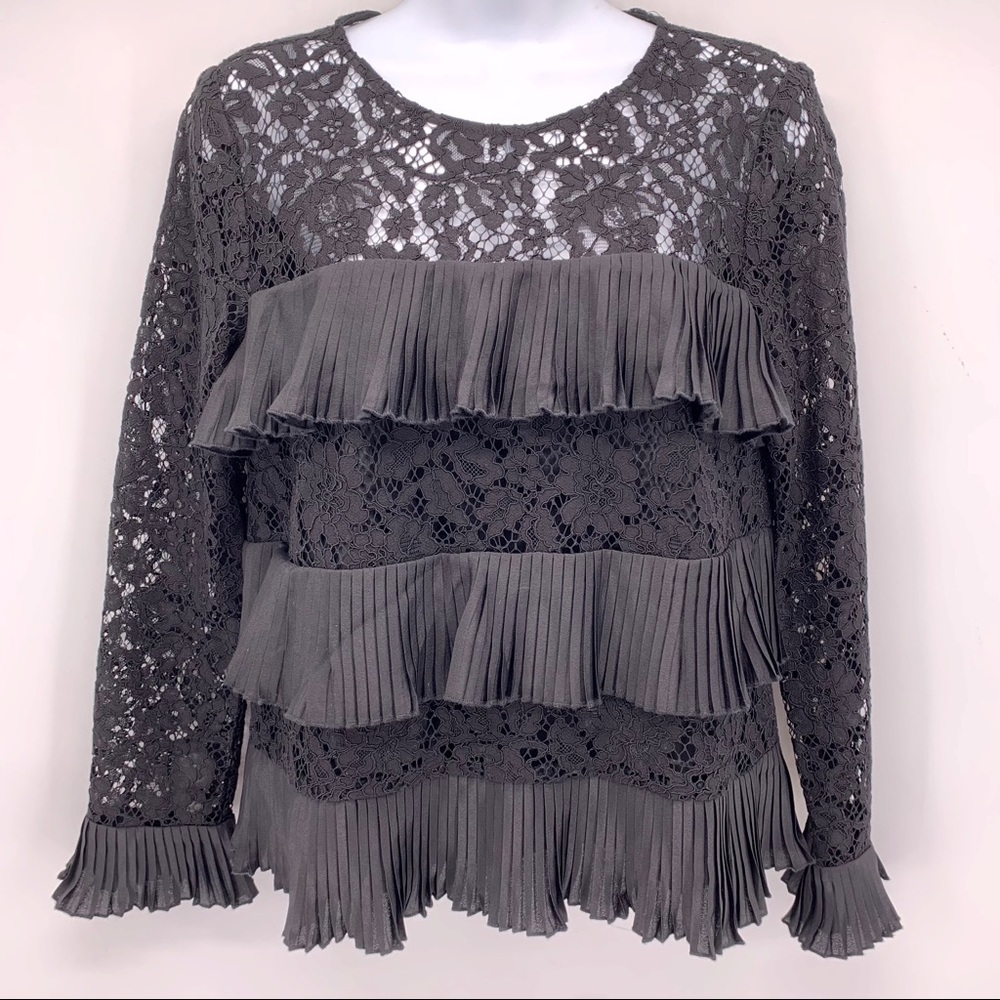 J.Crew Black Tiered Lace Long Sleeve Top Size 0
